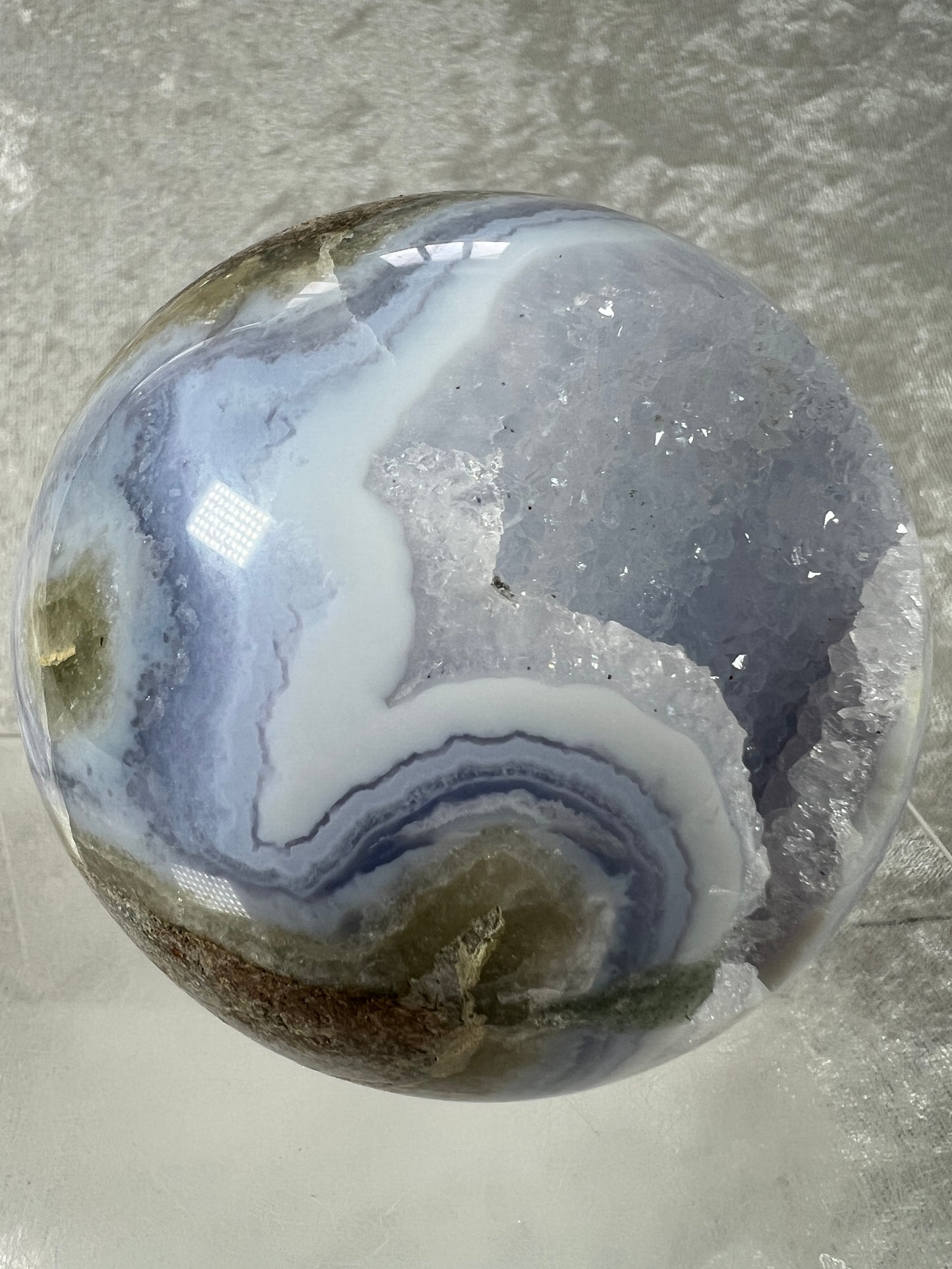Blue Lace Agate Sphere. 83mm. Large Sugar Druzy Blue Lace Sphere. Stunning Collectors Piece.