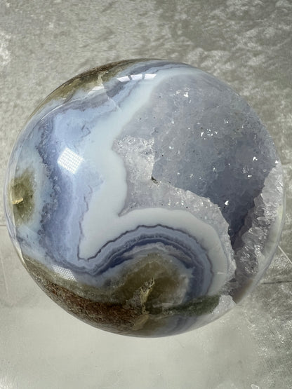 Blue Lace Agate Sphere. 83mm. Large Sugar Druzy Blue Lace Sphere. Stunning Collectors Piece.