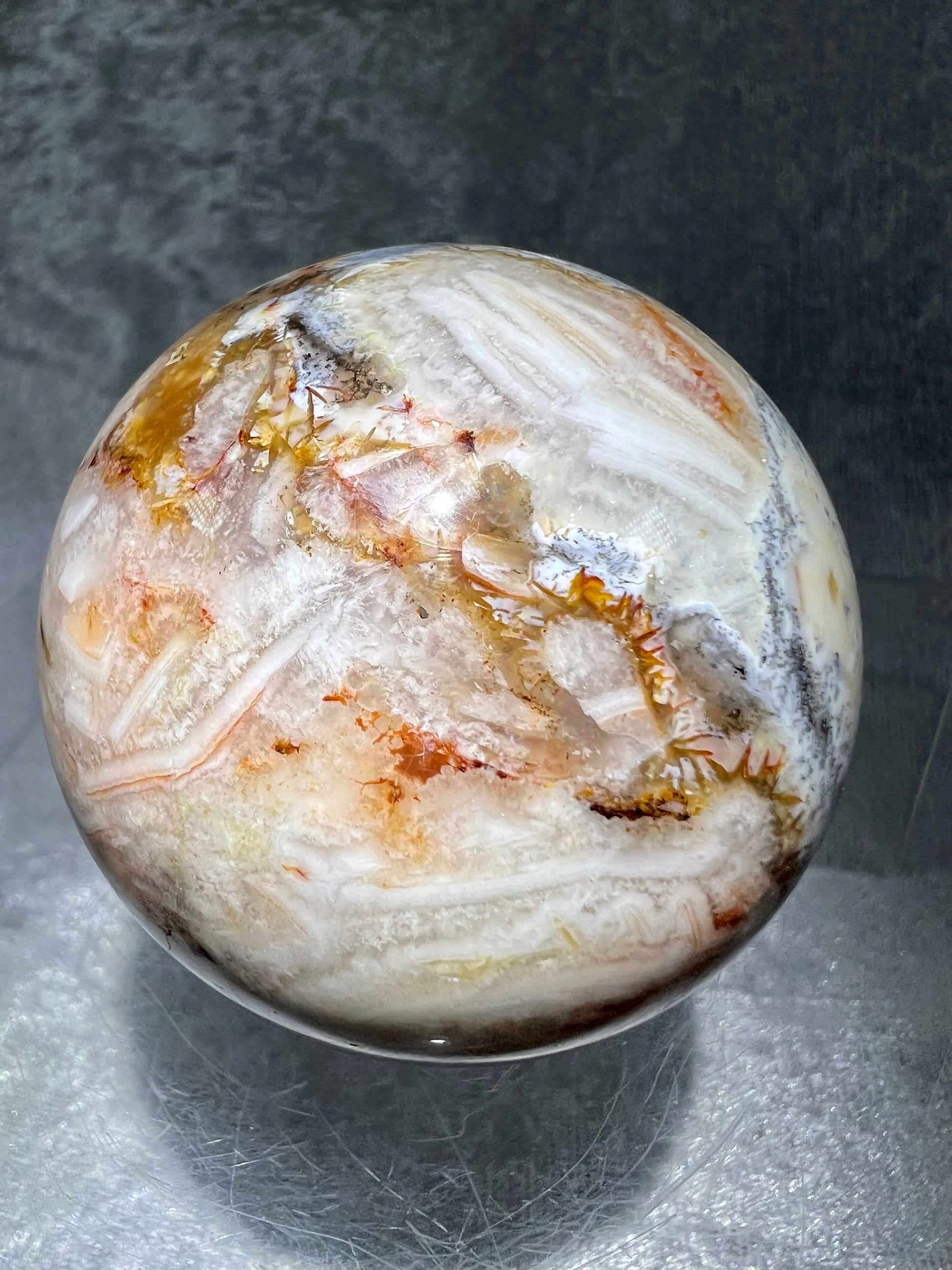 Beautiful Brecciated Mookaite Sphere. 59mm. Very Rare Crystal. Incredible Colors And Patterns.