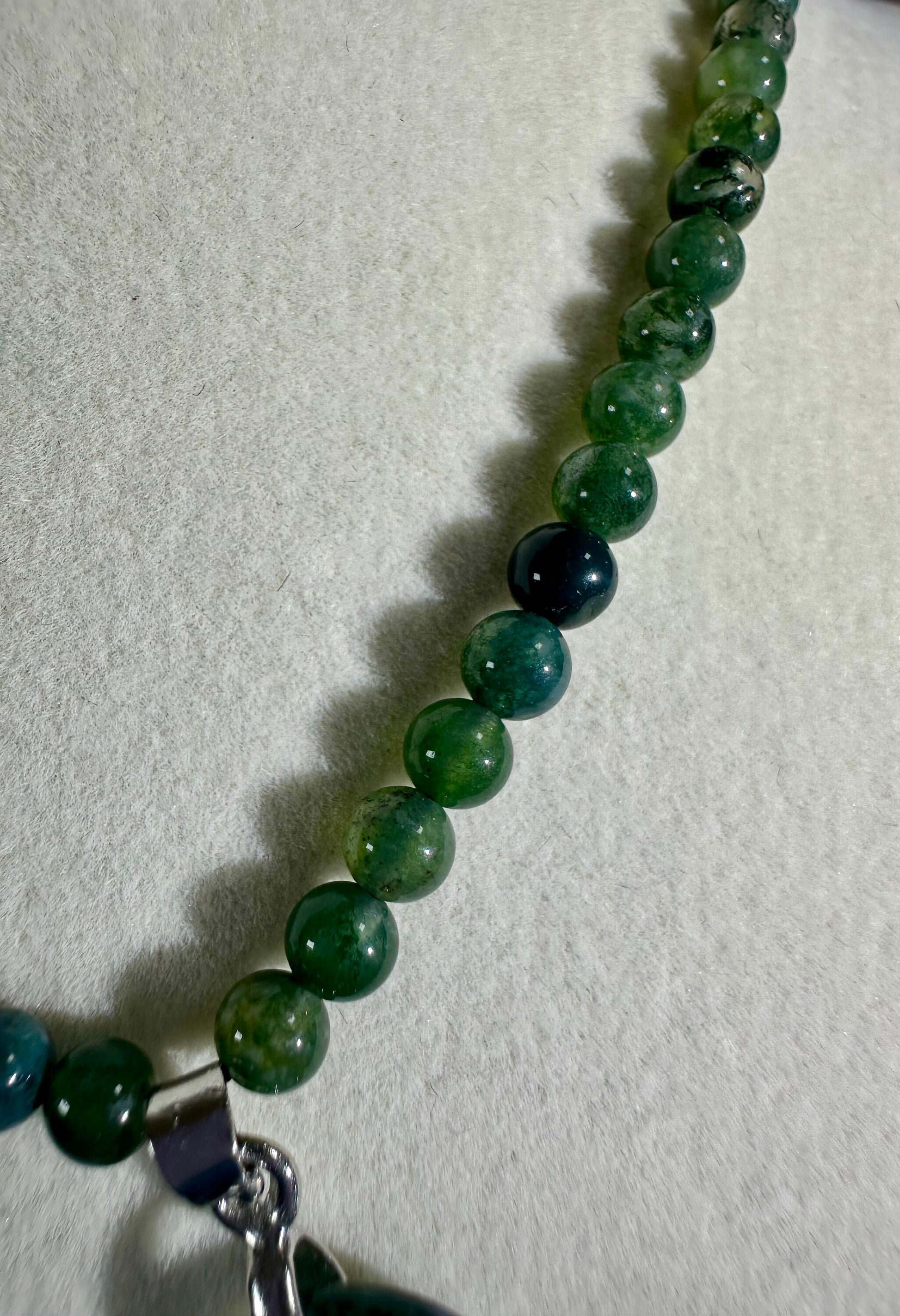 Moss Agate Pendant. Custom Made Moss Agate Beaded Necklace. Beautiful Moss Crystal Necklace