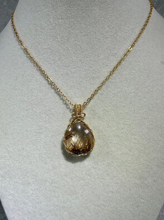 Unique Rutile Quartz Pendant. Beautiful High Quality Crystal. Rare Rutilated Quartz Necklace