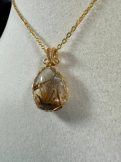 Unique Rutile Quartz Pendant. Beautiful High Quality Crystal. Rare Rutilated Quartz Necklace