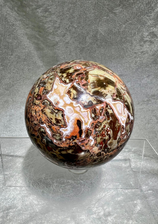 Wild Money Agate Sphere. 73mm. Great Colors, Depth, and Patterns! Very High Quality Crystal Sphere.