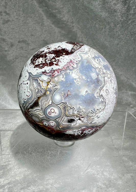 Amazing Mexican Crazy Lace Agate Sphere. 67mm. Awesome Lacing And Colors!