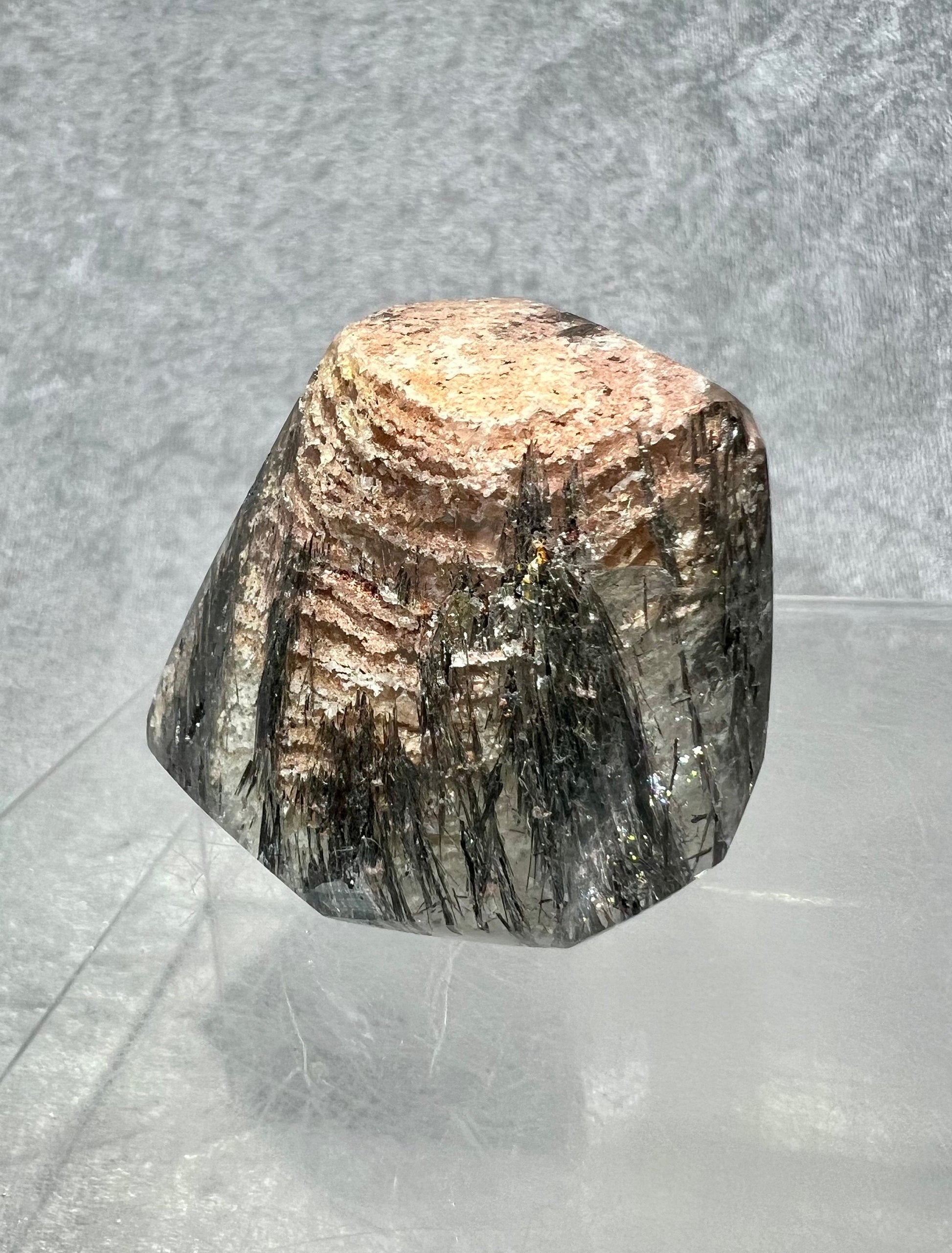 High Quality Rutile And Pink Garden Quartz Freeform. Amazing Rare Silver Rutiles With Pink And White 1000 Layer Quartz. Very High Quality