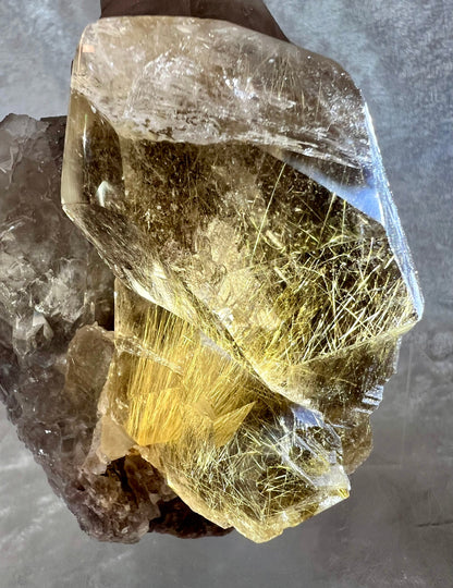 Large Smoky Rutile Quartz Cluster From Brazil. 3.2lbs. Amazing Rare One Of A Kind Specimen. All Natural Rutilated Quartz Display Crystal