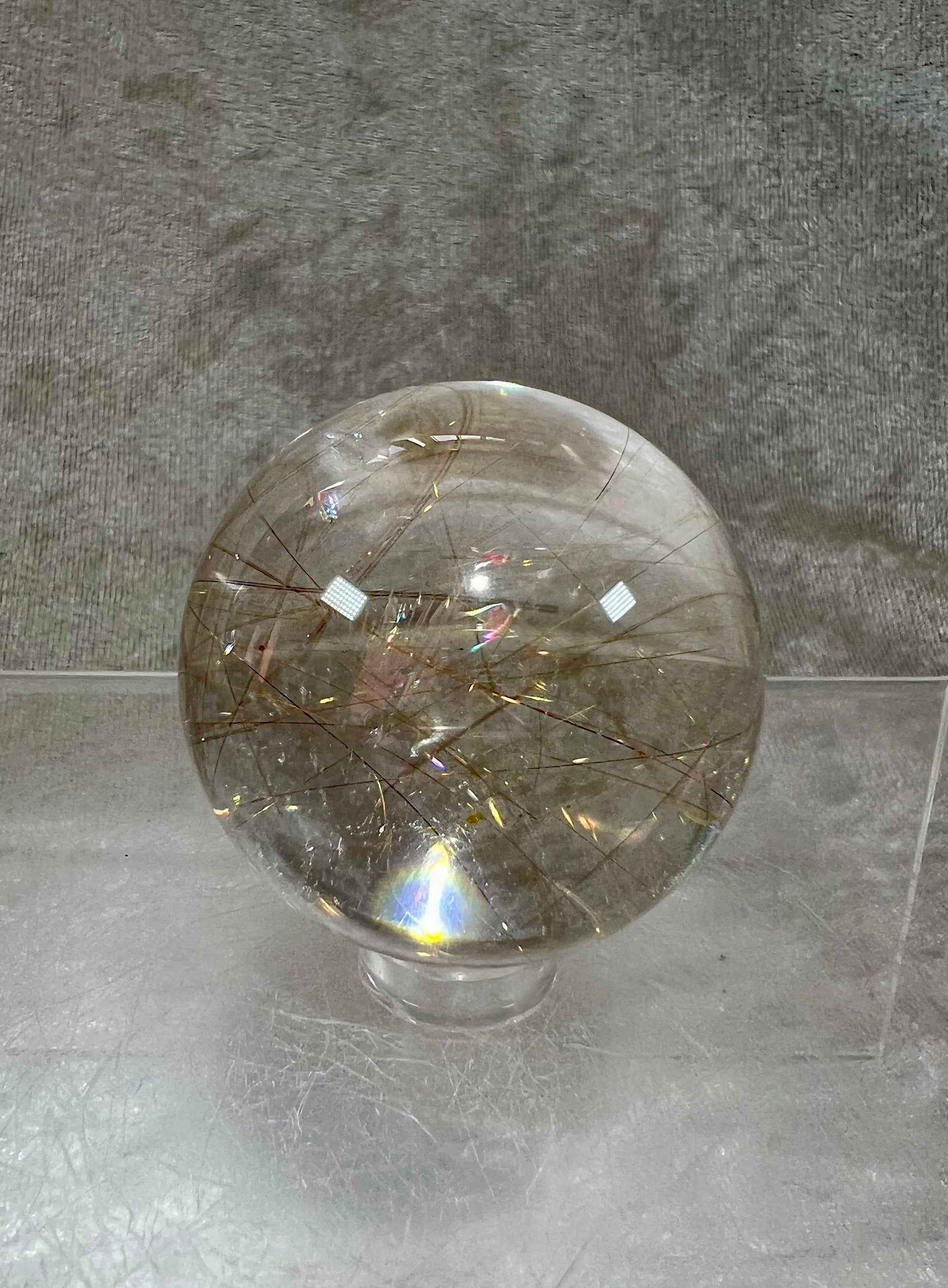 Gorgeous Golden Rutile Quartz Sphere. Big Rainbows! High Quality Incredible Rutilated Quartz Sphere.