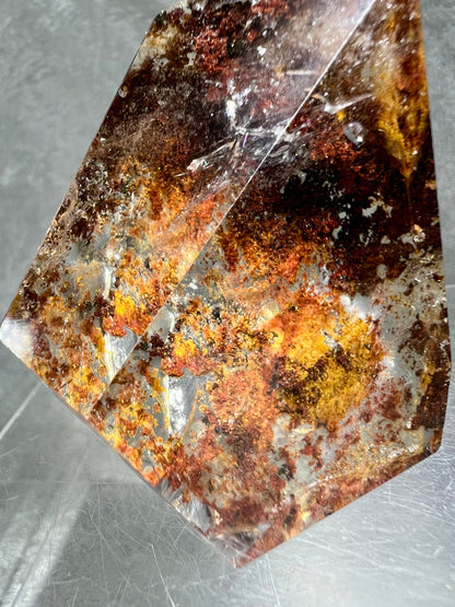 High Quality Garden Quartz Freeform. Red, Yellow, And Orange Firestorm Colors. Very Cool Polished Lodolite.