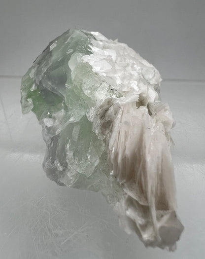 Beautiful White Rose Calcite On Fluorite Matrix. Intense Colors UV Reaction. Angel Wing Bladed Calcite Cluster.