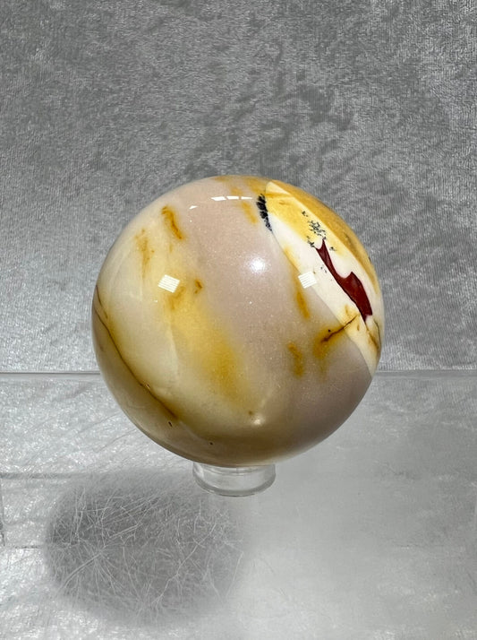 Beautiful Mookaite Crystal Sphere. 53mm. High Quality Crystal. Gorgeous Pale Yellow And White.