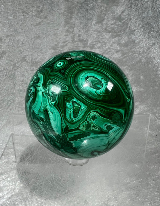 Very High Quality Malachite Sphere. 63mm. Amazing Patterns And Banding. Perfect Collectors Piece!