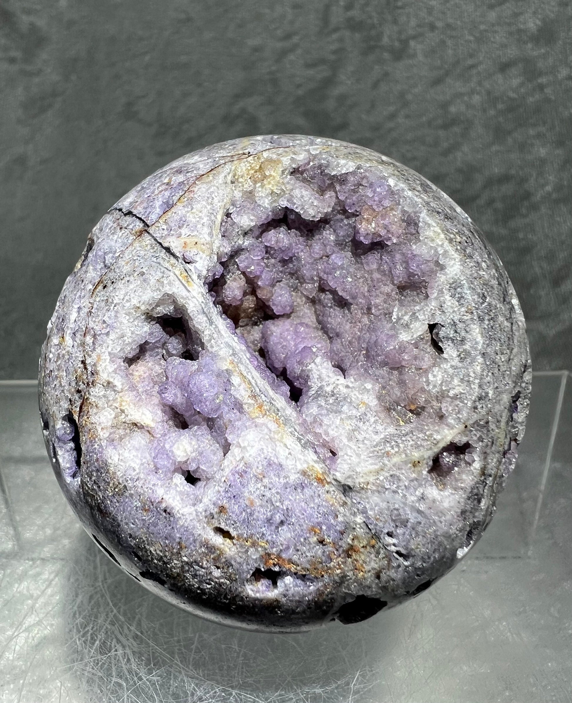 Crazy Druzy Sphalerite And Purple Fluorite Sphere. 62mm. Amazing Sugar Druzy. Lots Of Flash On This Incredible Display Sphere.