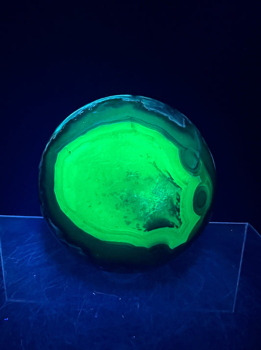 Amazing Volcano Agate Sphere. 64mm. Very Cool Clear Window. High Quality UV Reactive Volcanic Agate Sphere.