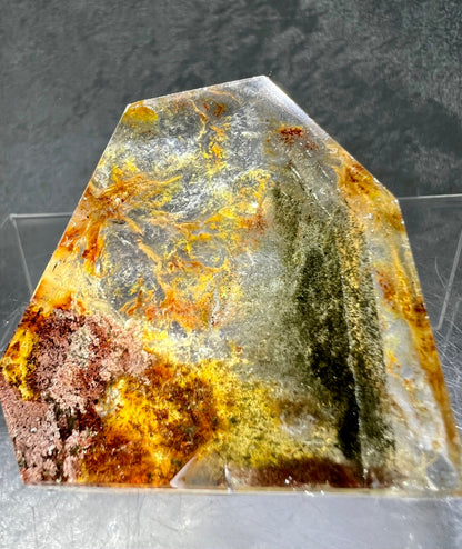 High Quality Garden Quartz Freeform. Great Colors With Purple, Yellow, And Green Shadow Mountains. Very Colorful Polished Lodolite.