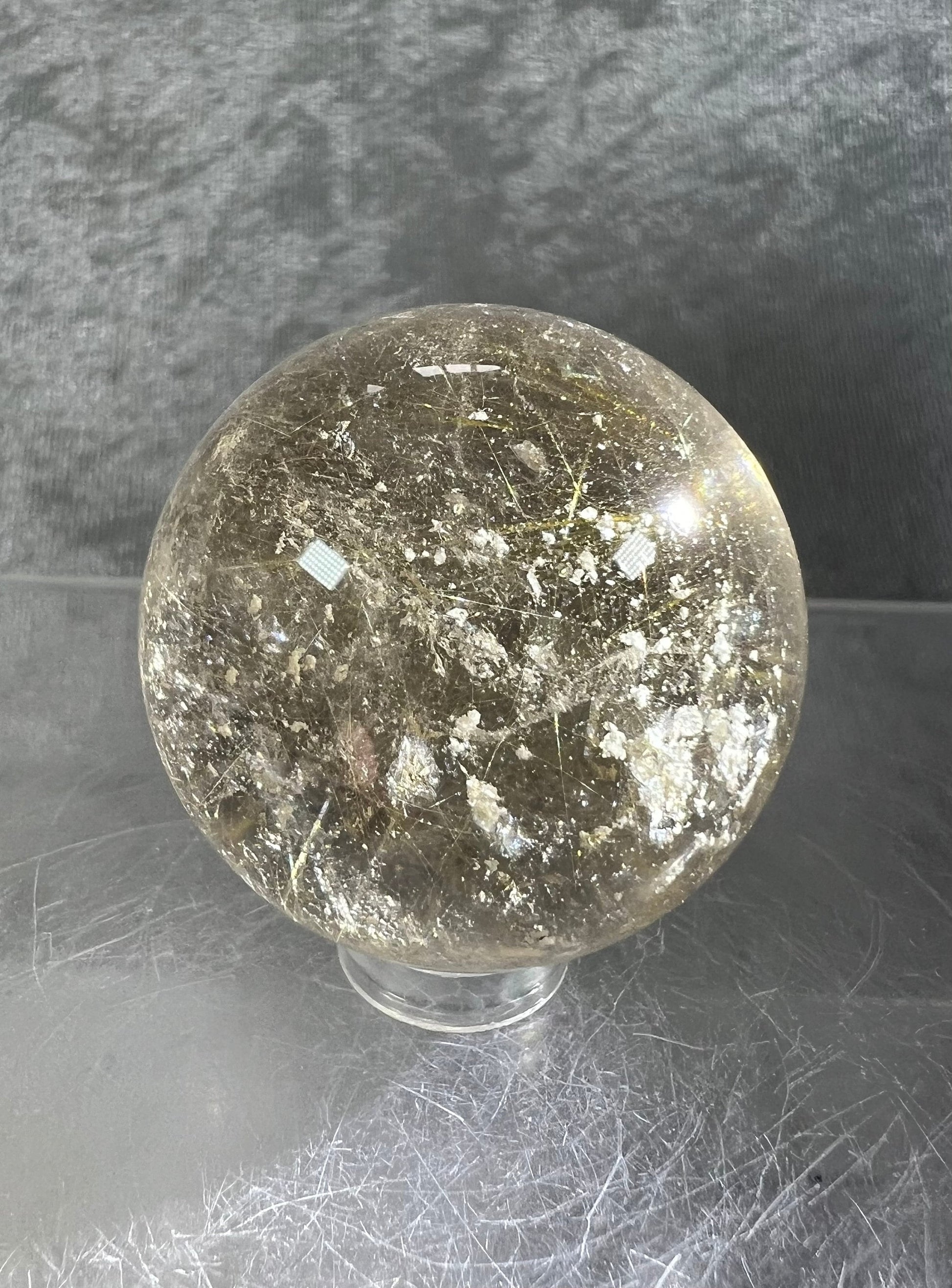 Gorgeous Rutile And Garden Quartz Sphere. Amazing Golden Rutile Inclusions. Incredible Crystal Sphere