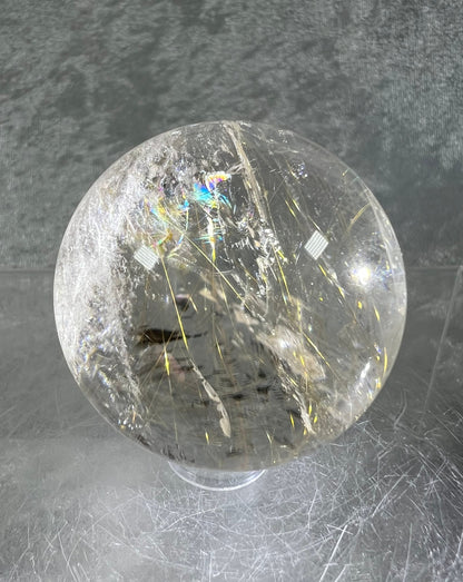 Incredible Rare Golden Rutile Quartz Sphere. Amazing Rainbows! Very Nice Quality Rutilated Quartz Crystal Sphere.
