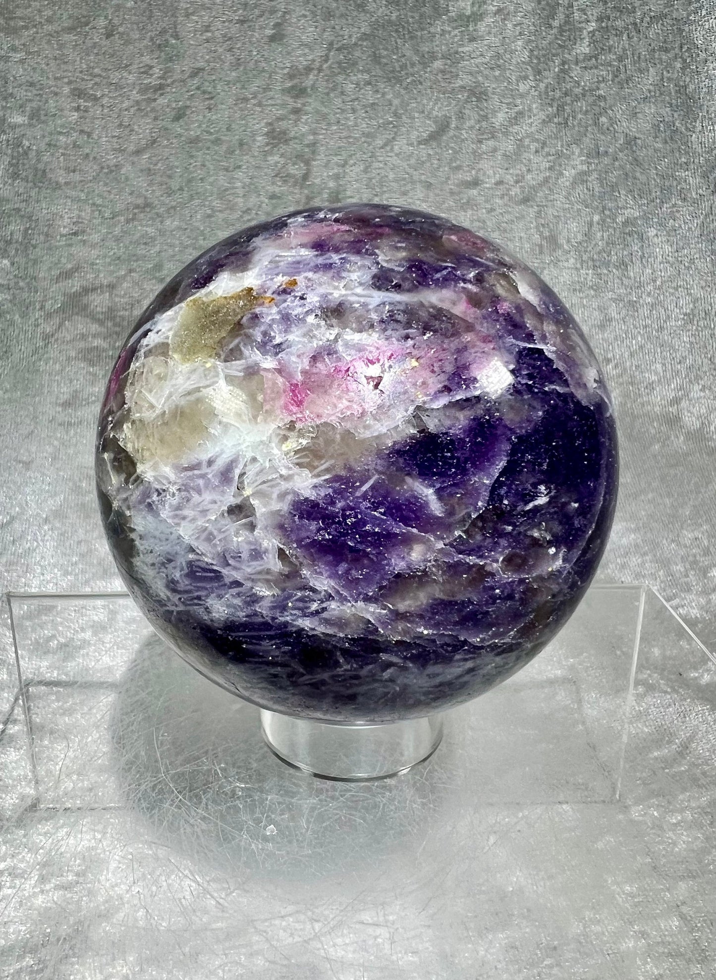 Rare Unicorn Crystal Sphere. 77mm. Stunning Colors With Lots Of Flash! All Natural Unicorn Crystal.