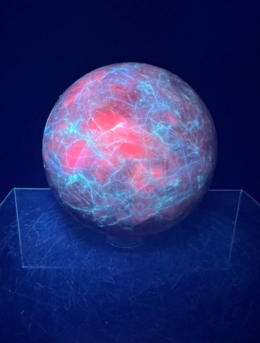 Gorgeous Kunzite And Pyrite Crystal Sphere. 68mm. Amazing UV Reactive Crystal. Very Pretty Display Sphere.