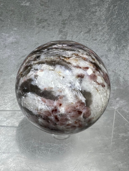 Gorgeous Large Kunzite And Lepidolite Crystal Sphere. 72mm. Rare And Very Nice Quality. Amazing UV Reaction.