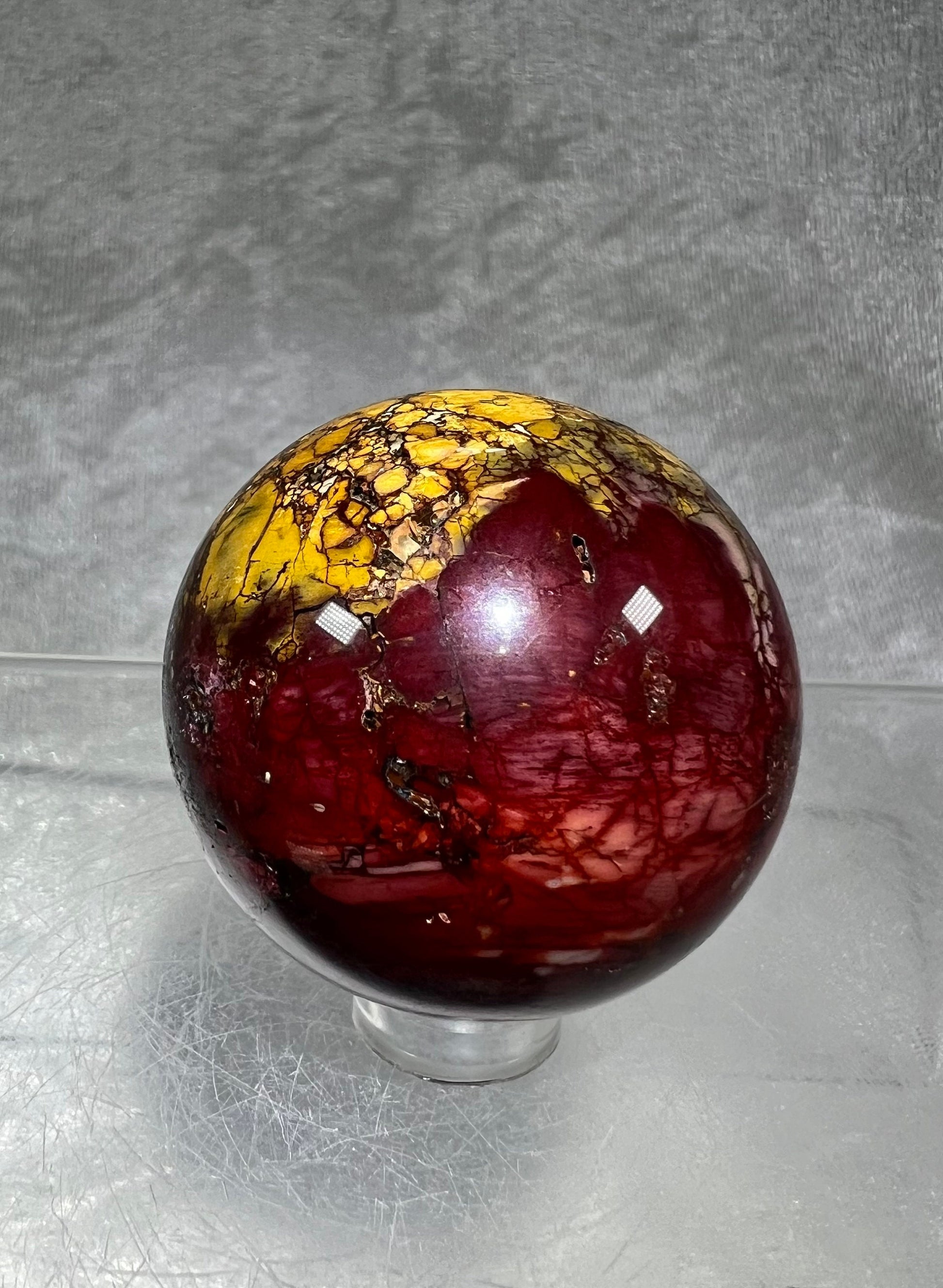 Amazing Red And Yellow Mookaite Sphere. High Quality Crystal. Crazy Mosiac Patterns And Colors!