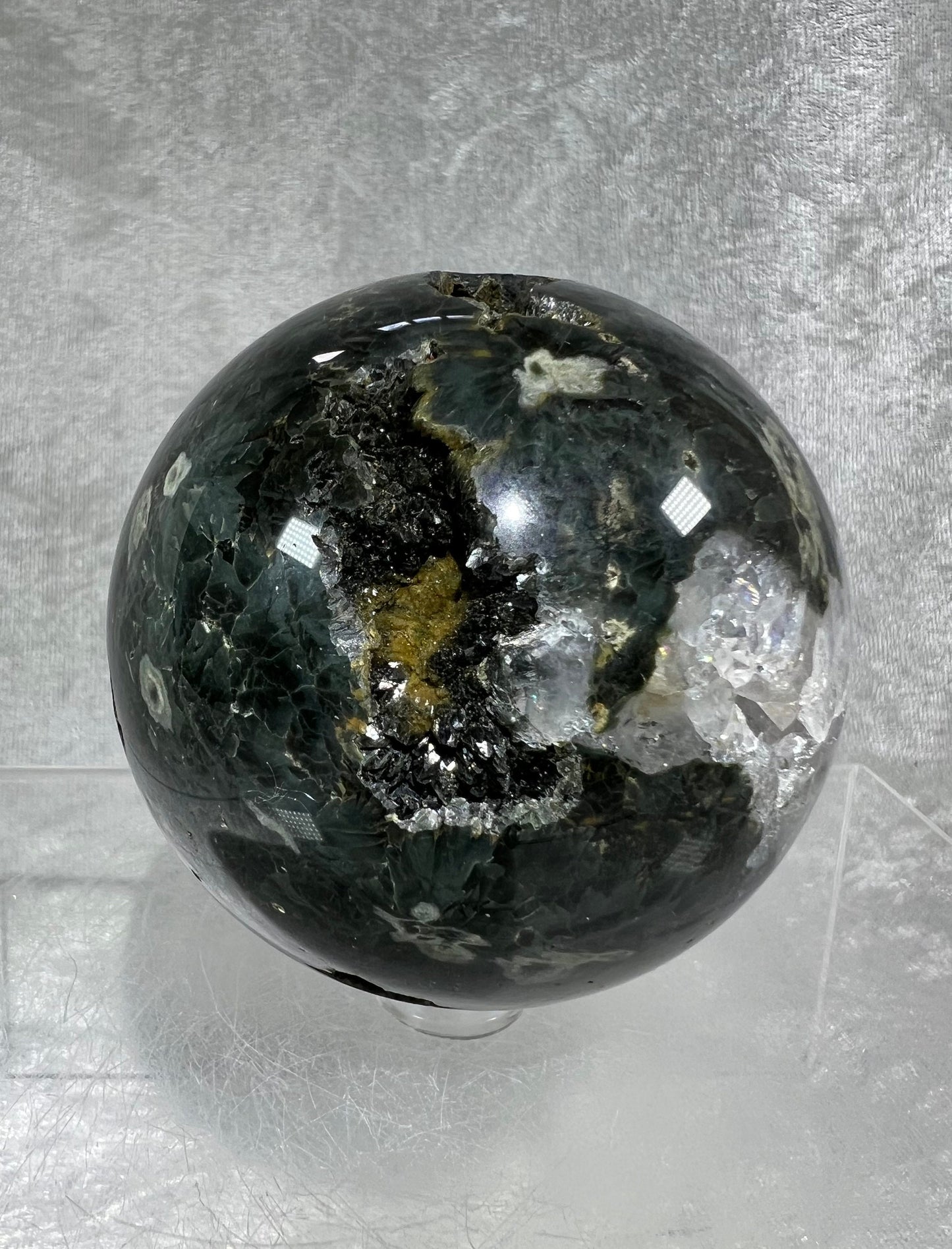 Gorgeous Druzy Ocean Jasper Sphere. 70mm. Amazing Quartz Druzy. Beautiful One Of A Kind Sphere.