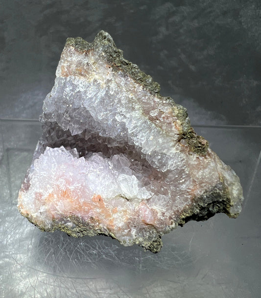 Beautiful Druzy Pink Amethyst Specimen. Amazing Druzy Amethyst Geode With Incredible Flash And Flowers.
