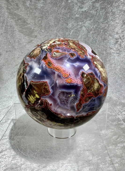 Amazing XL Money Agate Sphere. 87mm. Incredible Quartz Window. Crazy Colors, Depth, and Patterns! Very High Quality.