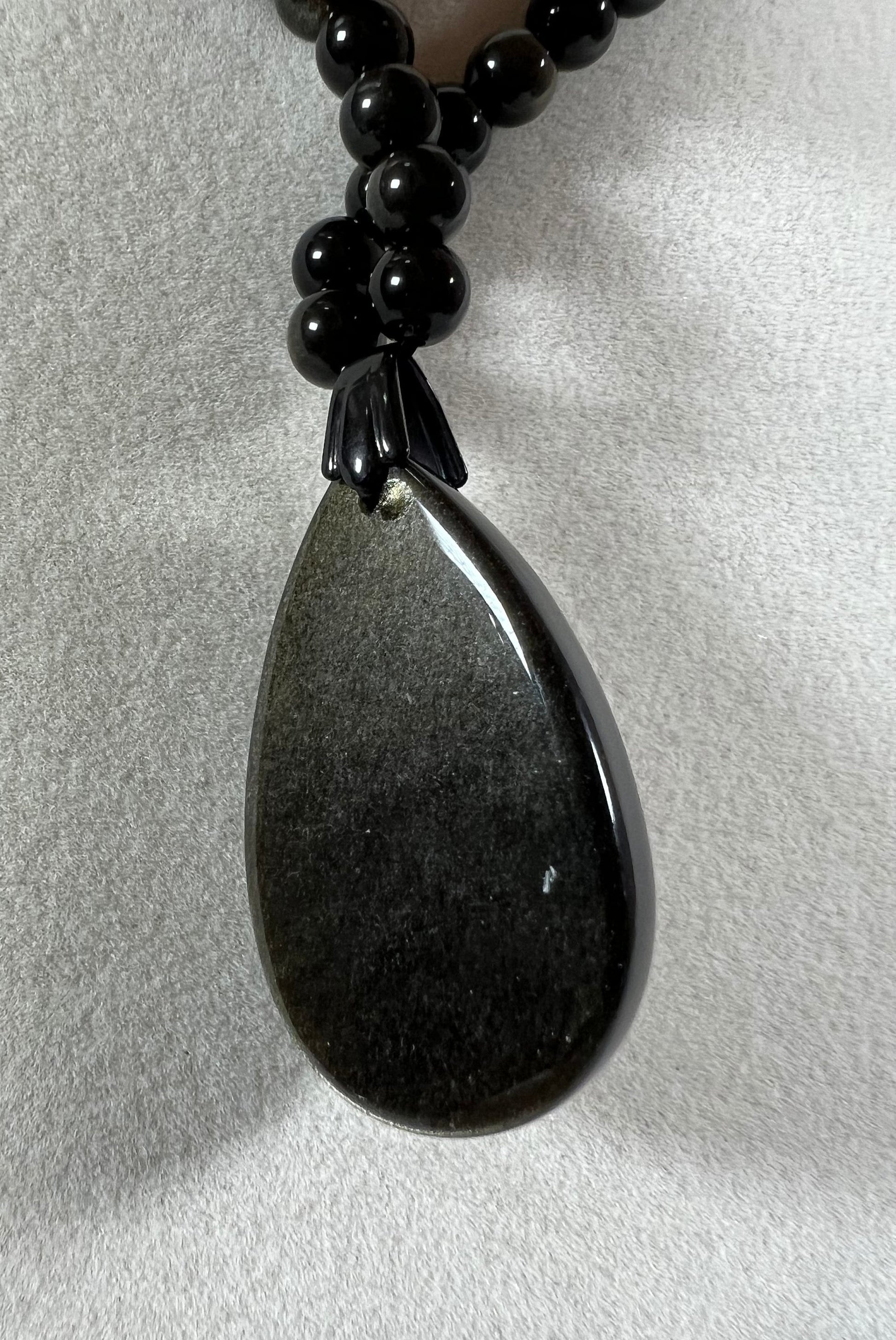 Gorgeous Golden Obsidian Pendant. Stunning Gold Flash. Custom Made Obsidian Beaded Necklace. High Quality Crystal.