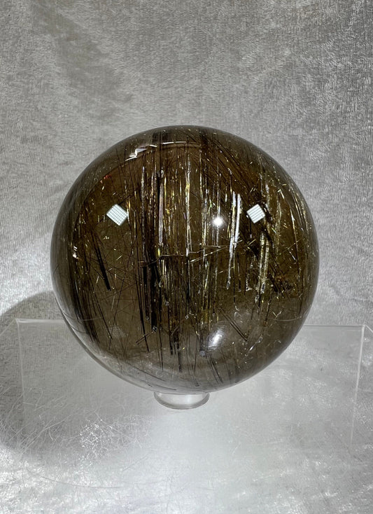 Large Smoky Rutile Quartz Sphere. 72mm. Loaded Full Of Rutiles. Amazing Rutilated Quartz Crystal Sphere.