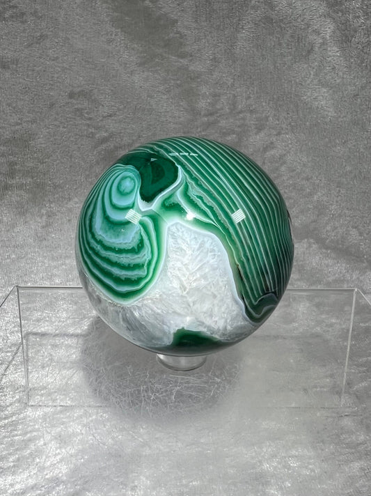 Stunning Green Banded Flower Agate Sphere. 65mm. Beautiful Color And Patterns. Unique Crystal Sphere.