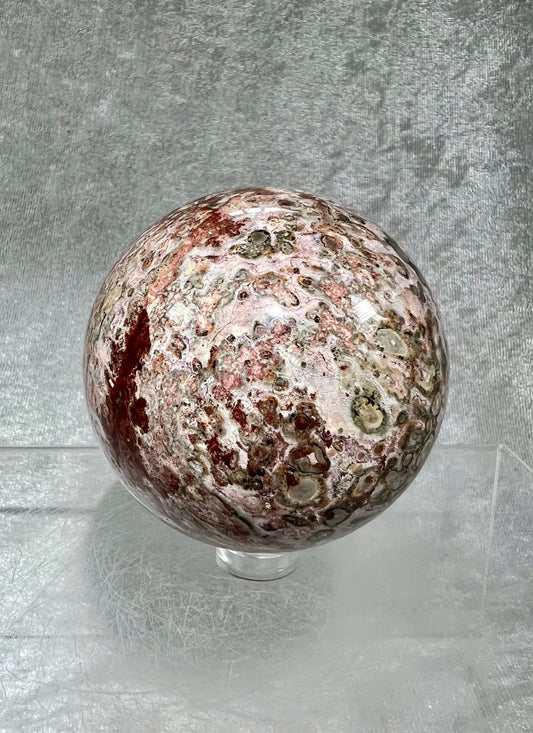 Beautiful Orbicular Jasper Sphere. 64mm. Amazing Rare Pastel Colors. Very High Quality Crystal Sphere.