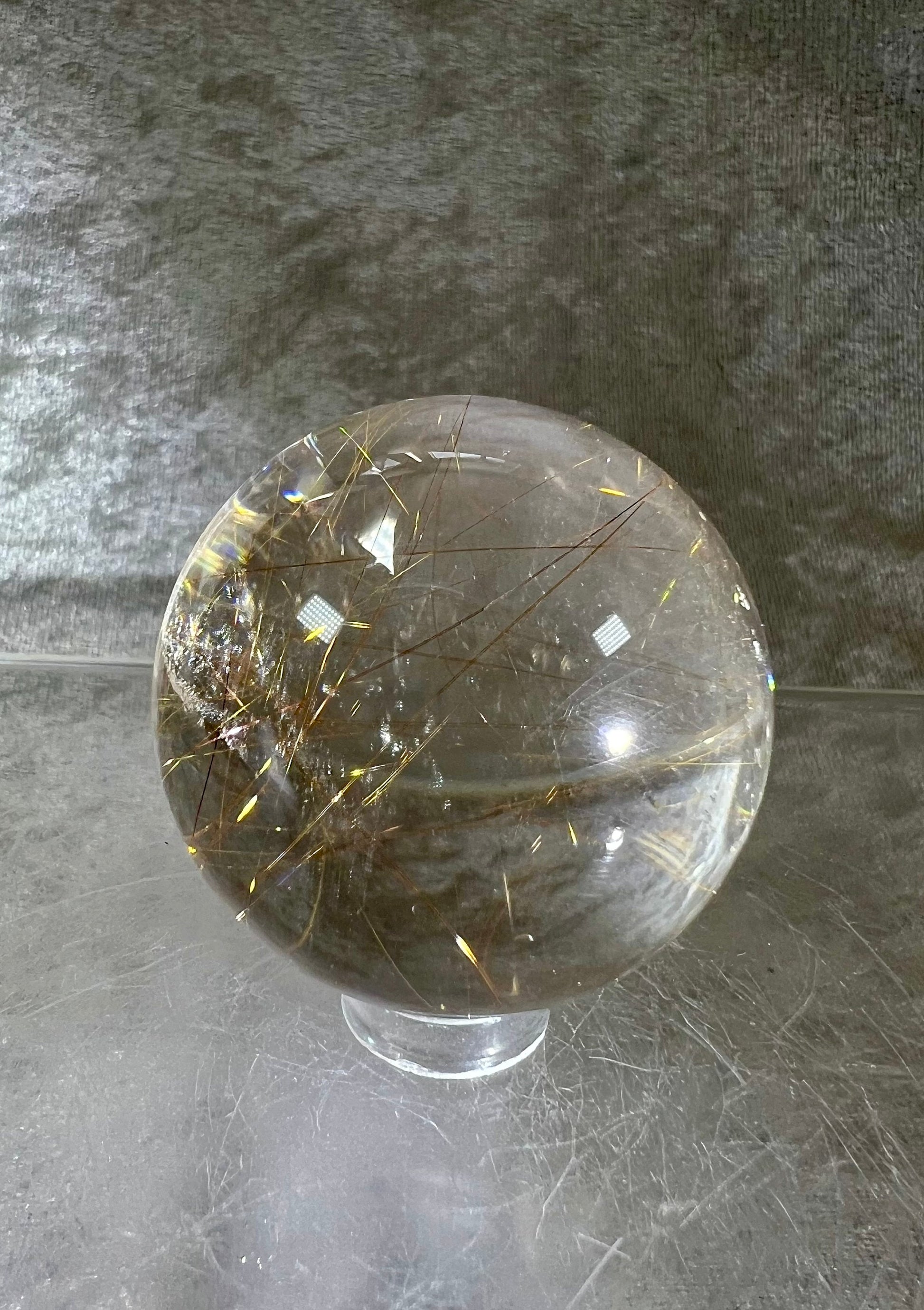 Gorgeous Golden Rutile Quartz Sphere. Big Rainbows! High Quality Incredible Rutilated Quartz Sphere.