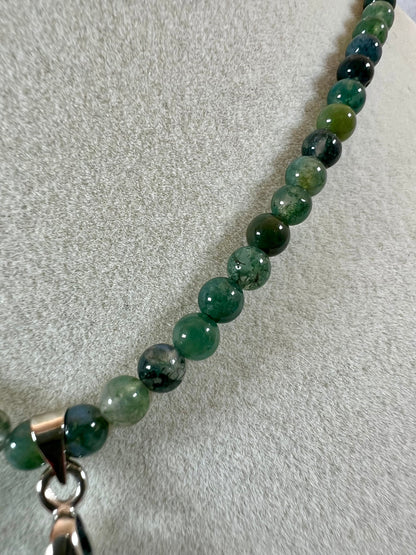 Incredible Moss Agate Crystal Pendant. Custom Made Moss Agate Bead Necklace. High Quality Crystal Necklace