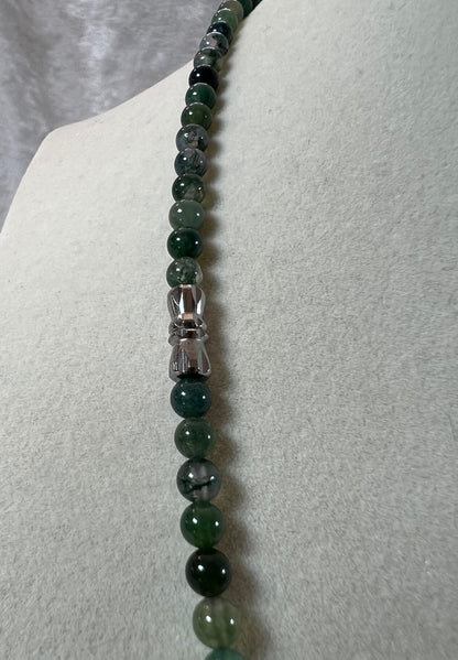 Incredible Moss Agate Crystal Pendant. Custom Made Moss Agate Bead Necklace. High Quality Crystal Necklace