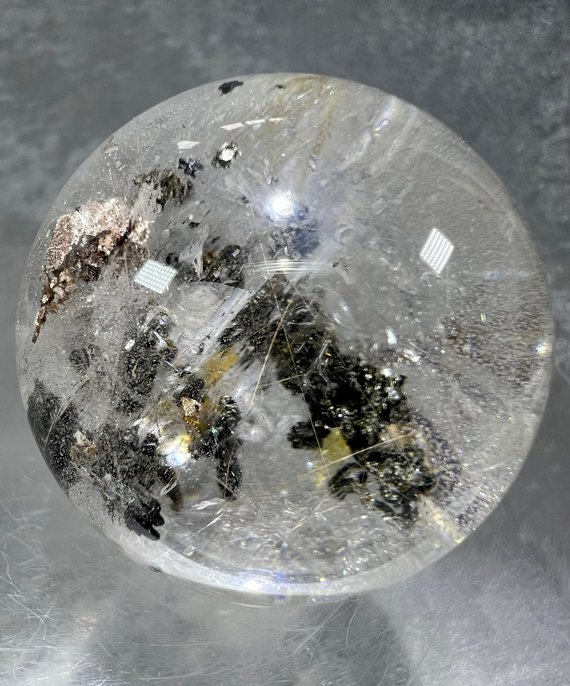 Gorgeous Rutile And Garden Quartz Sphere With Huge Rainbows. Very Rare And Special Combination Of Inclusions. Incredible Crystal Sphere