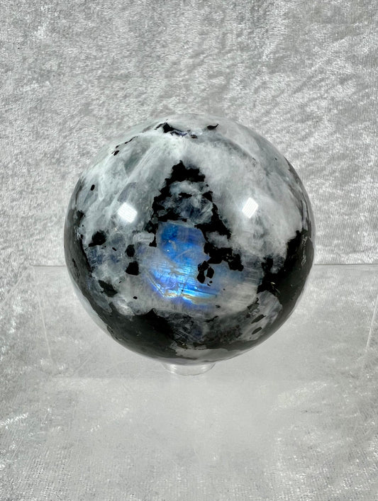 Gorgeous Rainbow Moonstone Crystal Sphere. 61mm. Beautiful Rainbow Flash. Very High Quality Crystal Sphere.