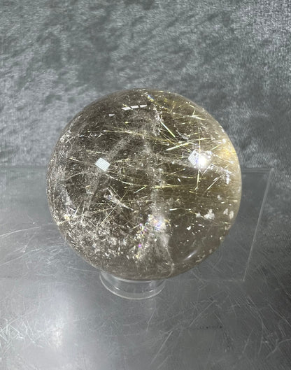 Gorgeous Rutile And Garden Quartz Sphere. Amazing Golden Rutile Inclusions. Incredible Crystal Sphere