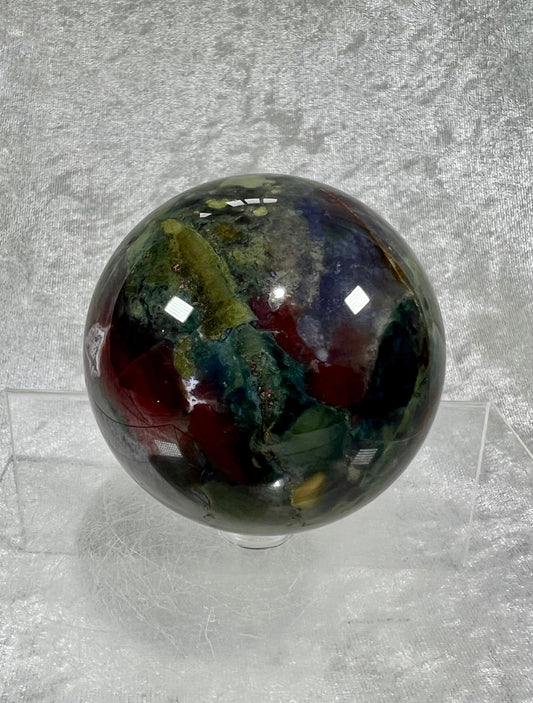 Very Colorful Ocean Jasper Sphere. 67mm. Amazing Rare Multiple Colors. Stunning Display Sphere.
