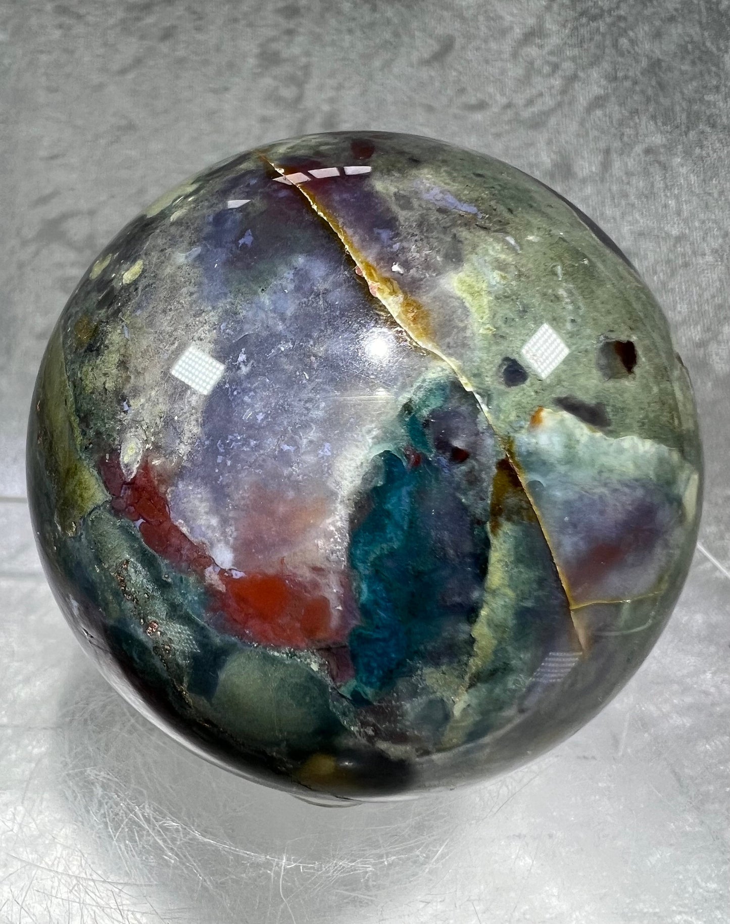 Very Colorful Ocean Jasper Sphere. 67mm. Amazing Rare Multiple Colors. Stunning Display Sphere.