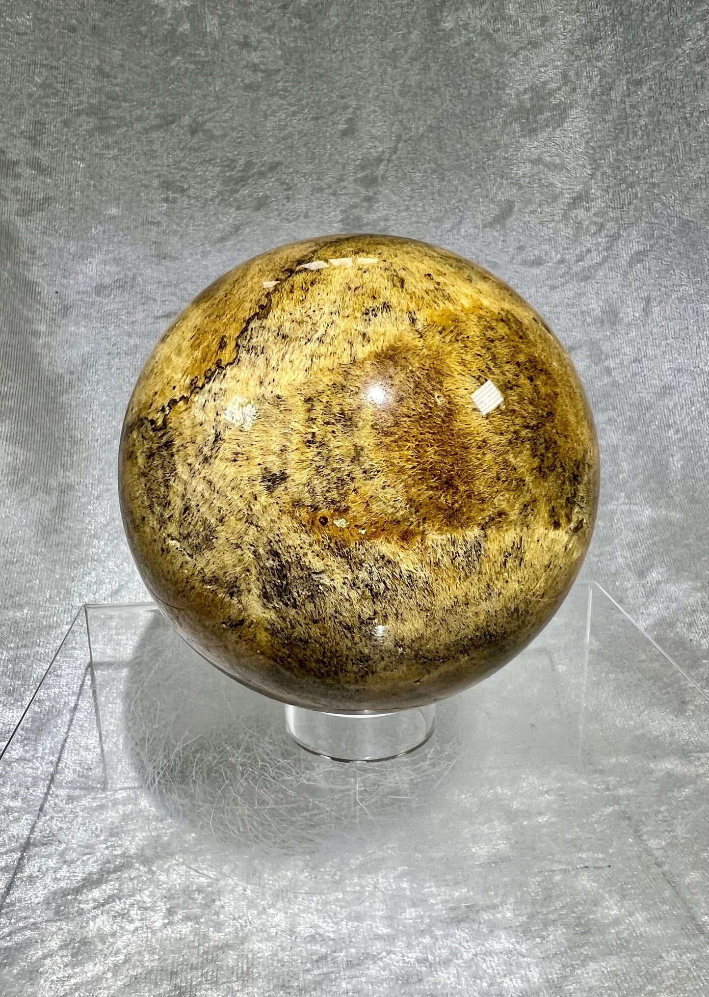 XL Rare Sagenite Agate Sphere. 87mm. High Quality Natural Sagenite Sphere. Beautiful Plume Inclusions