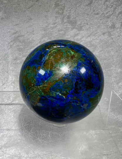 Amazing Azurite and Malachite Crystal Sphere. 64mm. Incredible Deep Colors And Patterns. Awesome Collectors Piece!