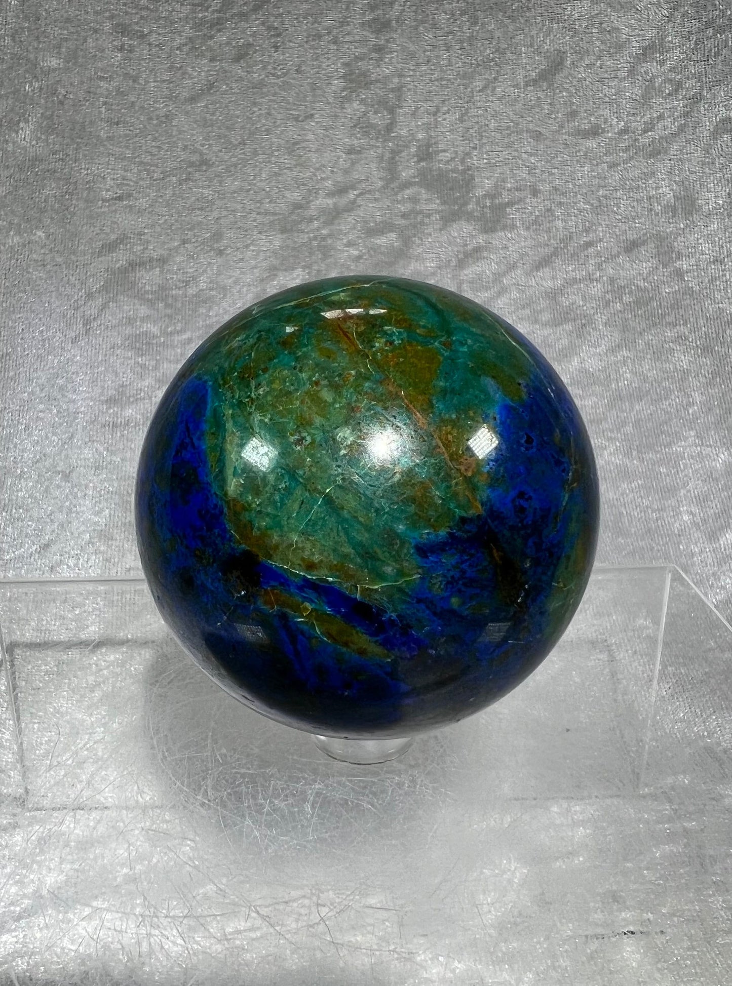 Amazing Azurite and Malachite Crystal Sphere. 64mm. Incredible Deep Colors And Patterns. Awesome Collectors Piece!