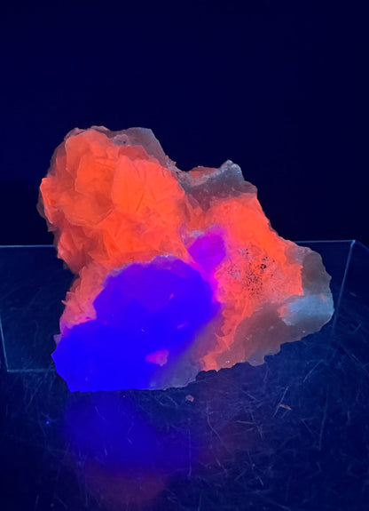 Amazing White Rose Calcite On Fluorite Matrix. Crazy Orange UV Reaction. Angel Wing Bladed Calcite Cluster.