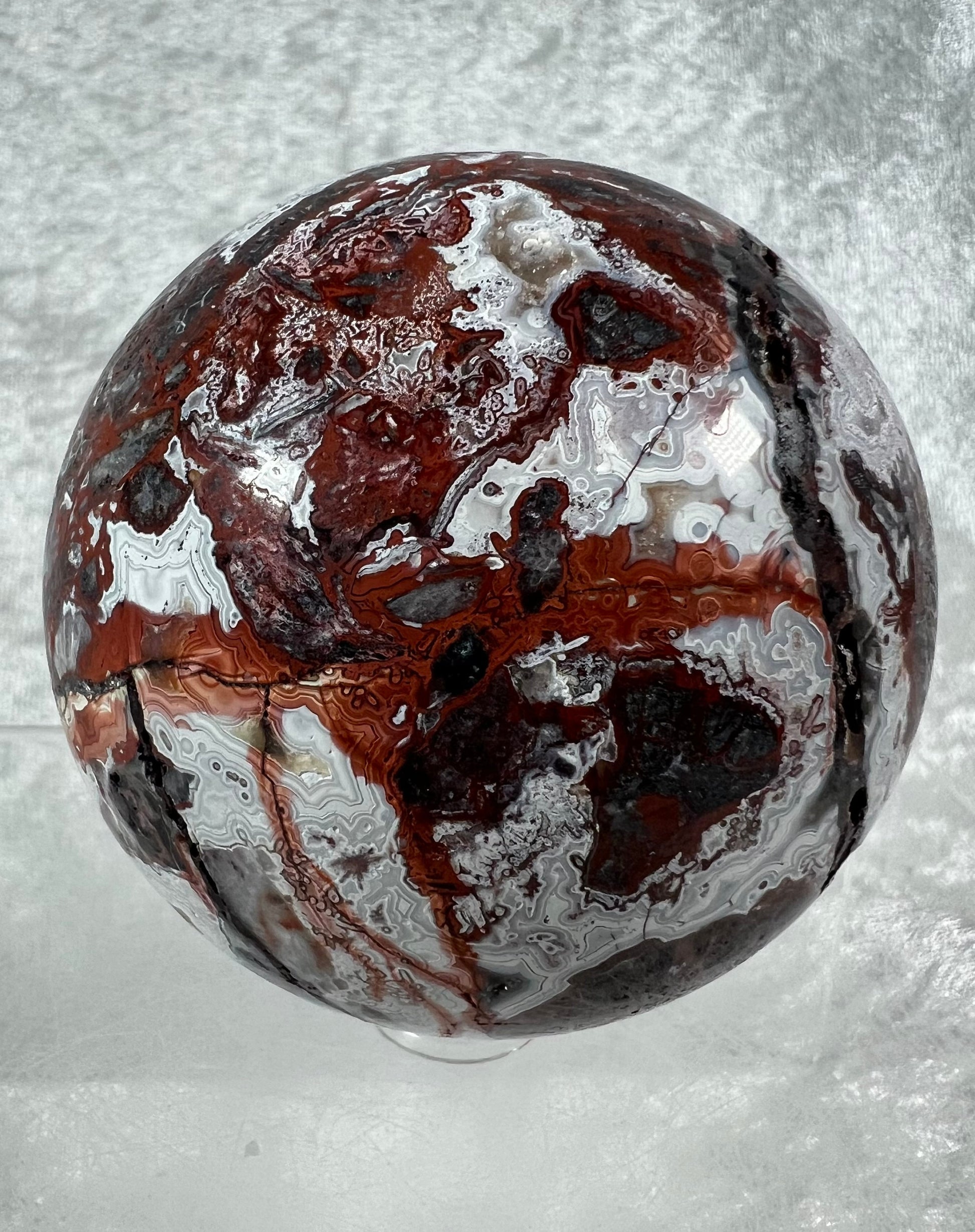 Druzy Mexican Crazy Lace Agate Sphere. 67mm. Awesome Lacing And Colors!