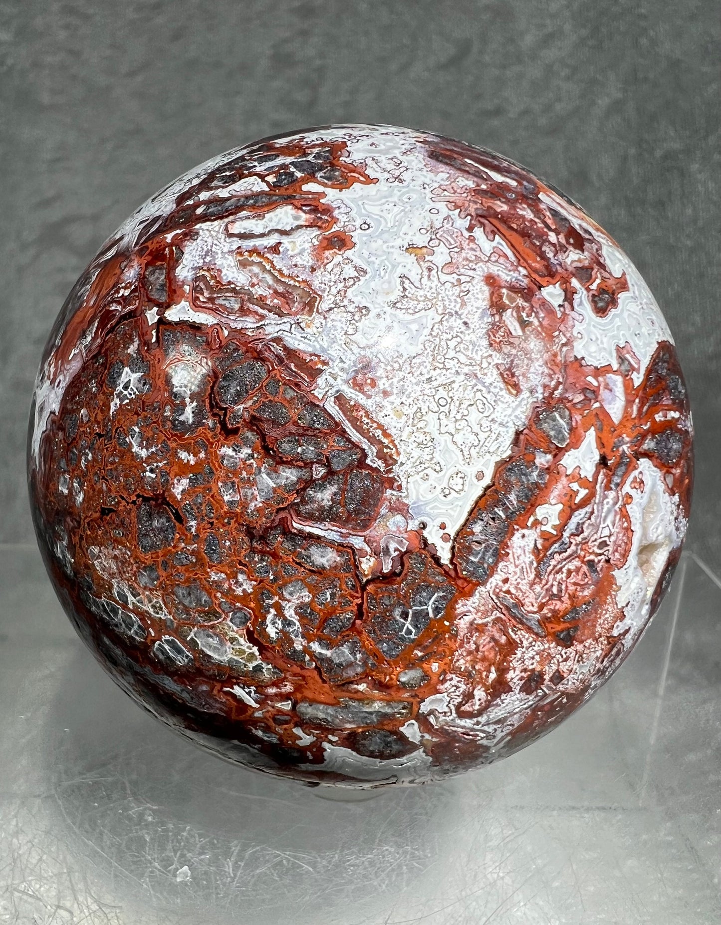Druzy Mexican Crazy Lace Agate Sphere. 67mm. Awesome Lacing And Colors!