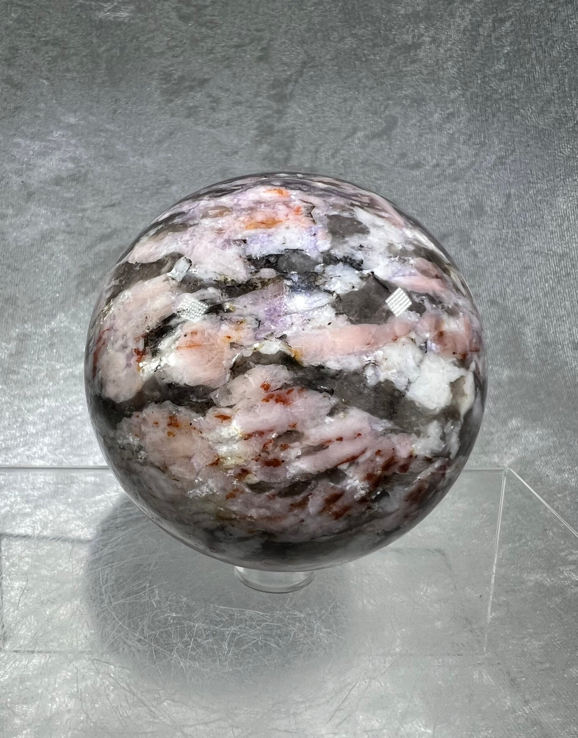 Gorgeous Large Kunzite And Lepidolite Crystal Sphere. 72mm. Rare And Very Nice Quality. Amazing UV Reaction.