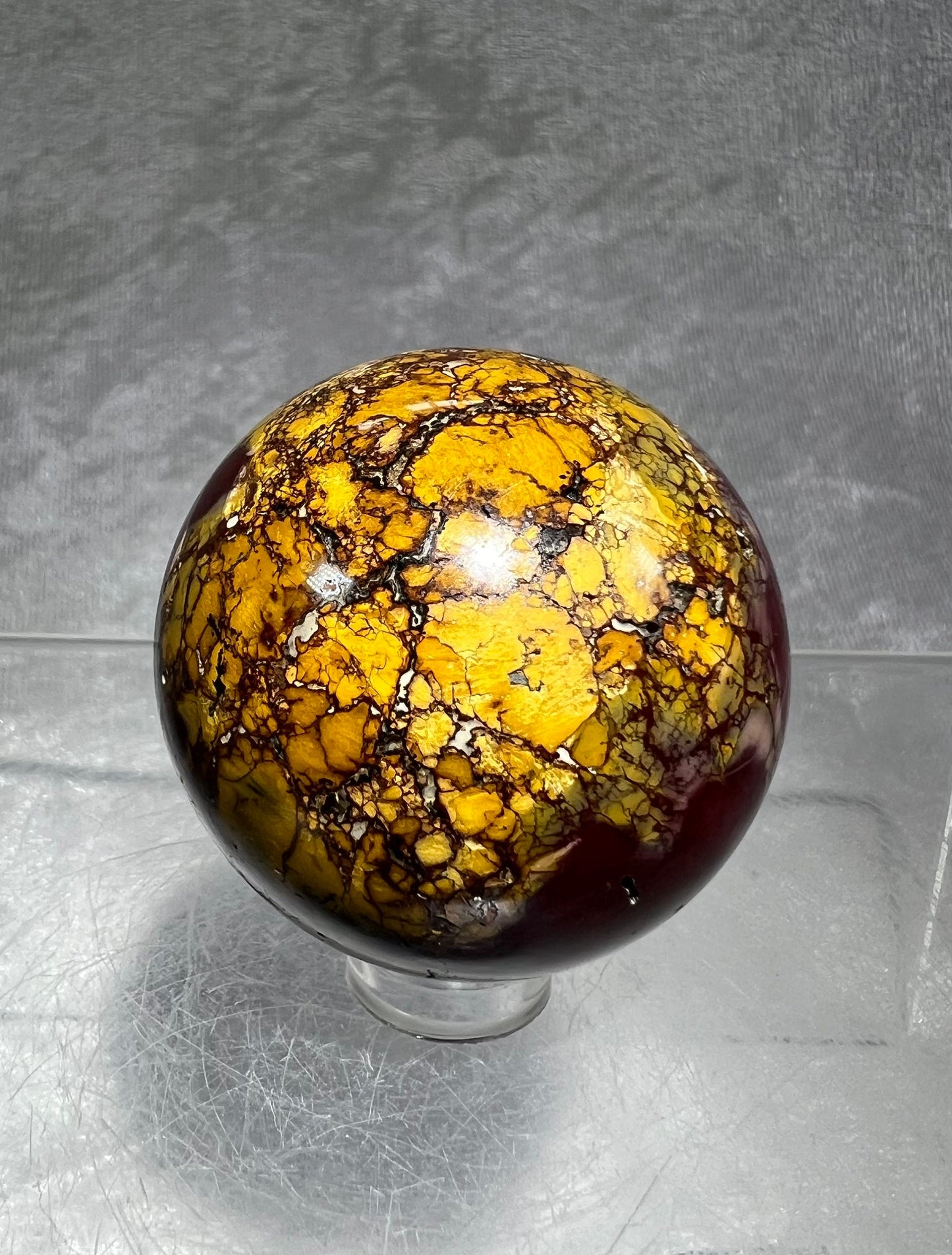Amazing Red And Yellow Mookaite Sphere. High Quality Crystal. Crazy Mosiac Patterns And Colors!