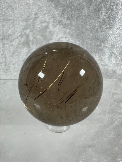 Smoky Golden Rutile Sphere. Very Unique Display Sphere. Gorgeous Rutilated Quartz Crystal Sphere.