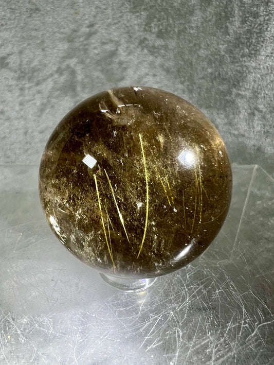 Smoky Golden Rutile Sphere. Very Unique Display Sphere. Gorgeous Rutilated Quartz Crystal Sphere.