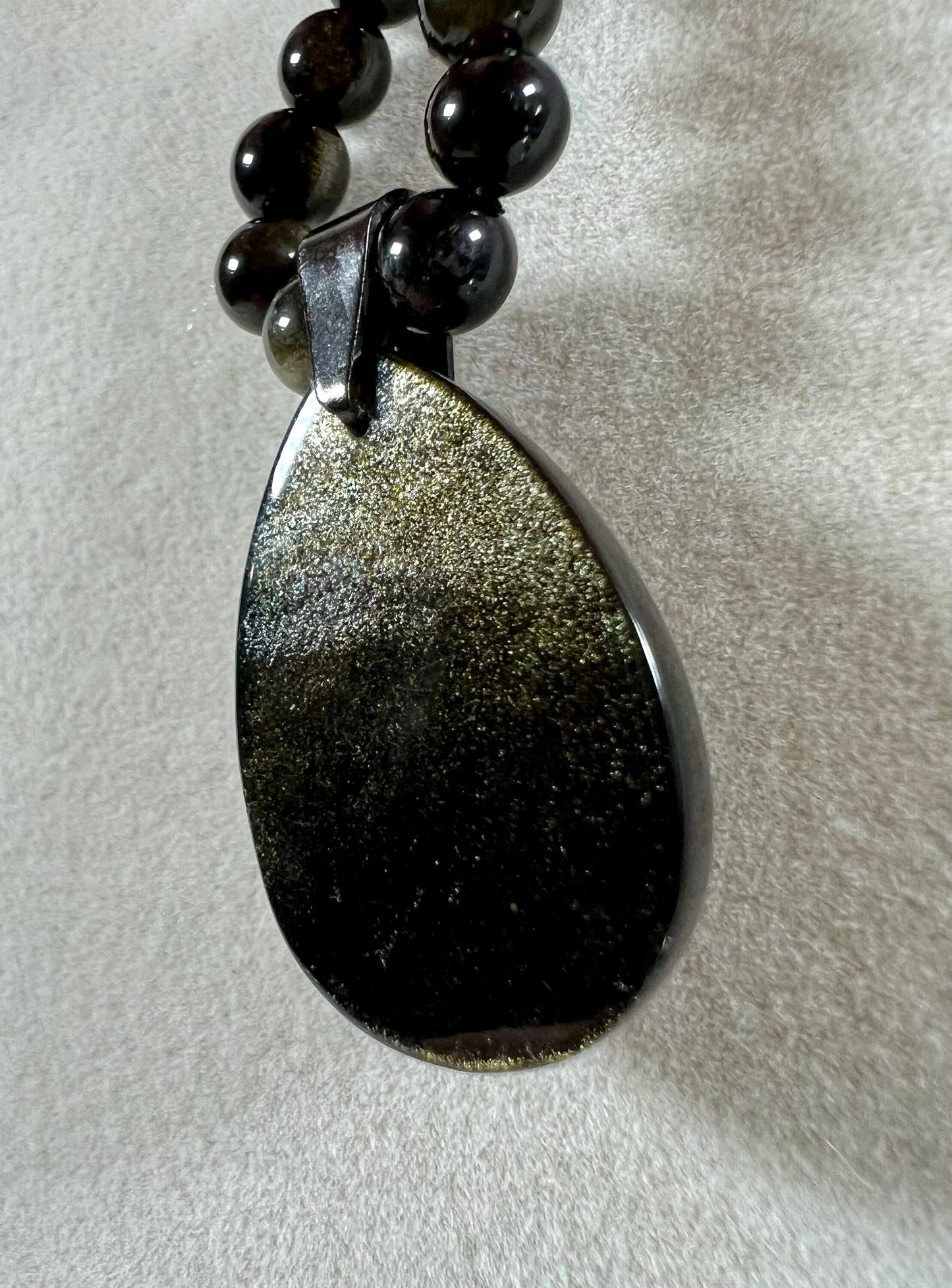 Beautiful Golden Obsidian Pendant. Stunning Gold Flash. Custom Made Obsidian Beaded Necklace. High Quality Crystal.